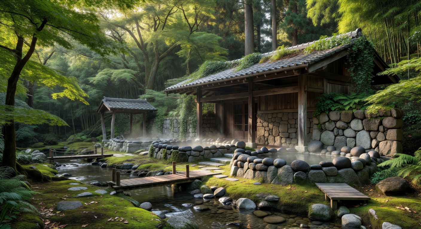 緑豊かな浴場庭園
