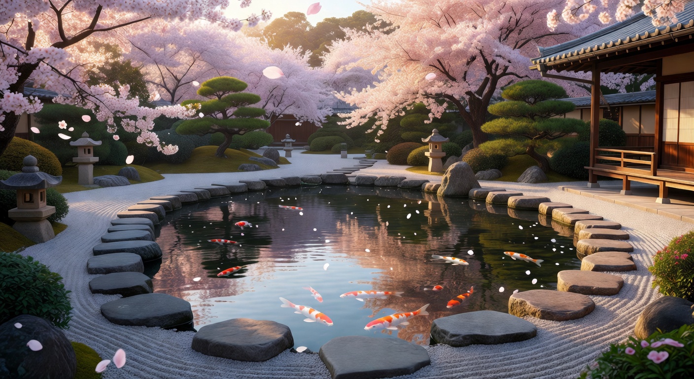 鯉池と桜